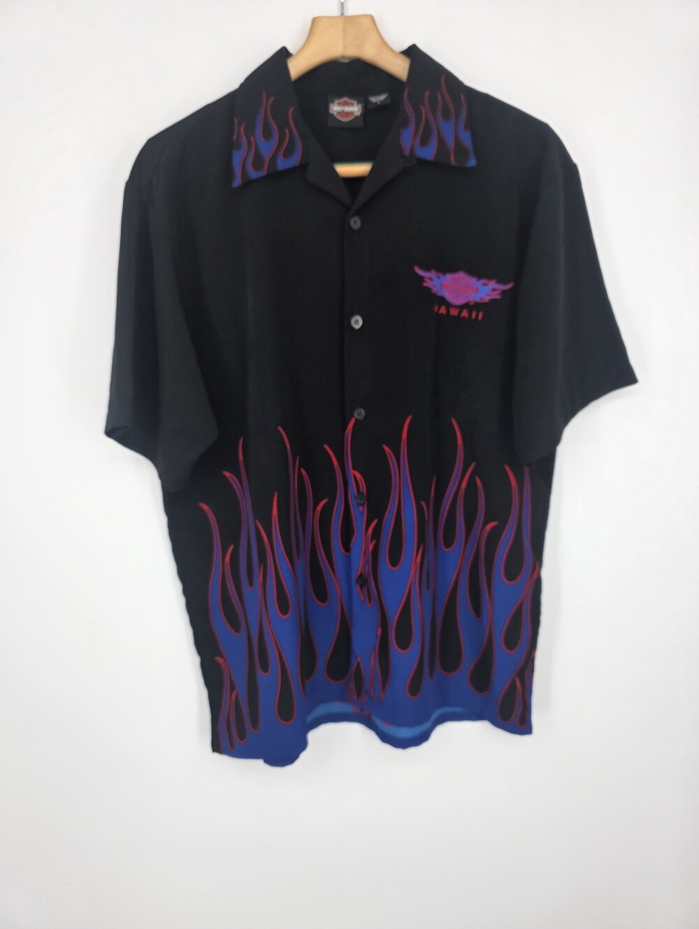 Harley-Davidson Hawaii Flame Button-Up Shirt Black Muticolor